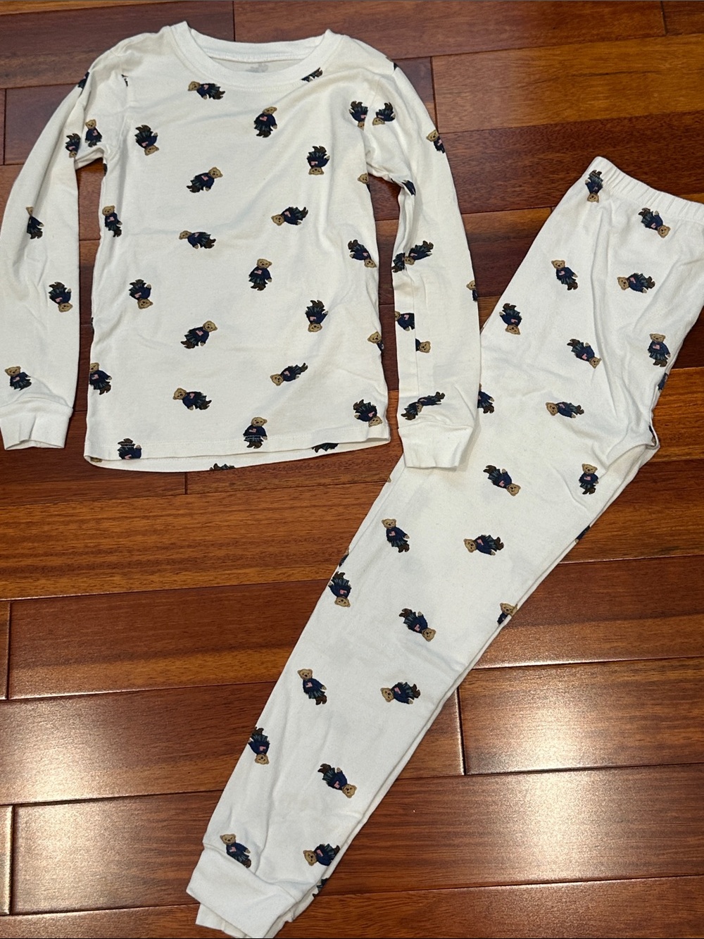 Polo by Ralph Lauren Cream Kids Pajama Set with Navy Bear Print - Picture 2 of 3
